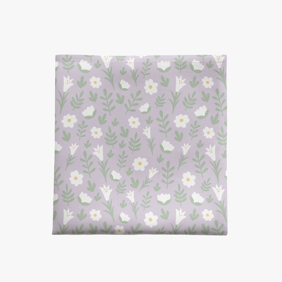 Light lilac Easter Alleluia napkin with simple white floral design, shown on a white background.