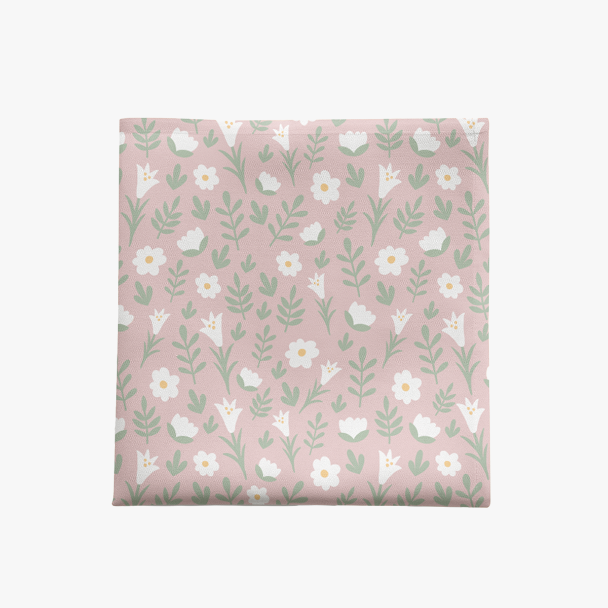 Light pink Easter Alleluia napkin with simple white floral design, shown on a white background.