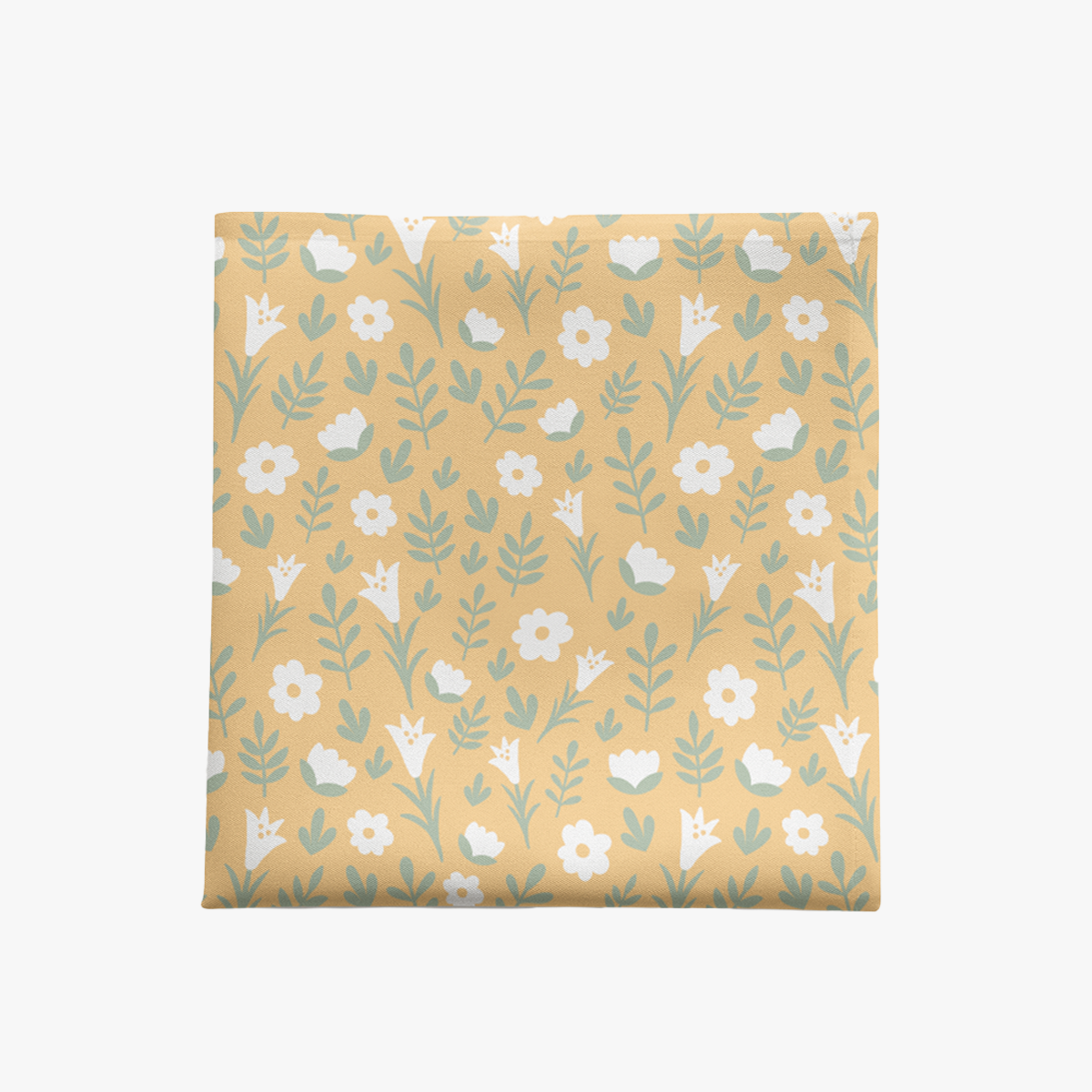 Light yellow Easter Alleluia napkin with simple white floral design, shown on a white background.