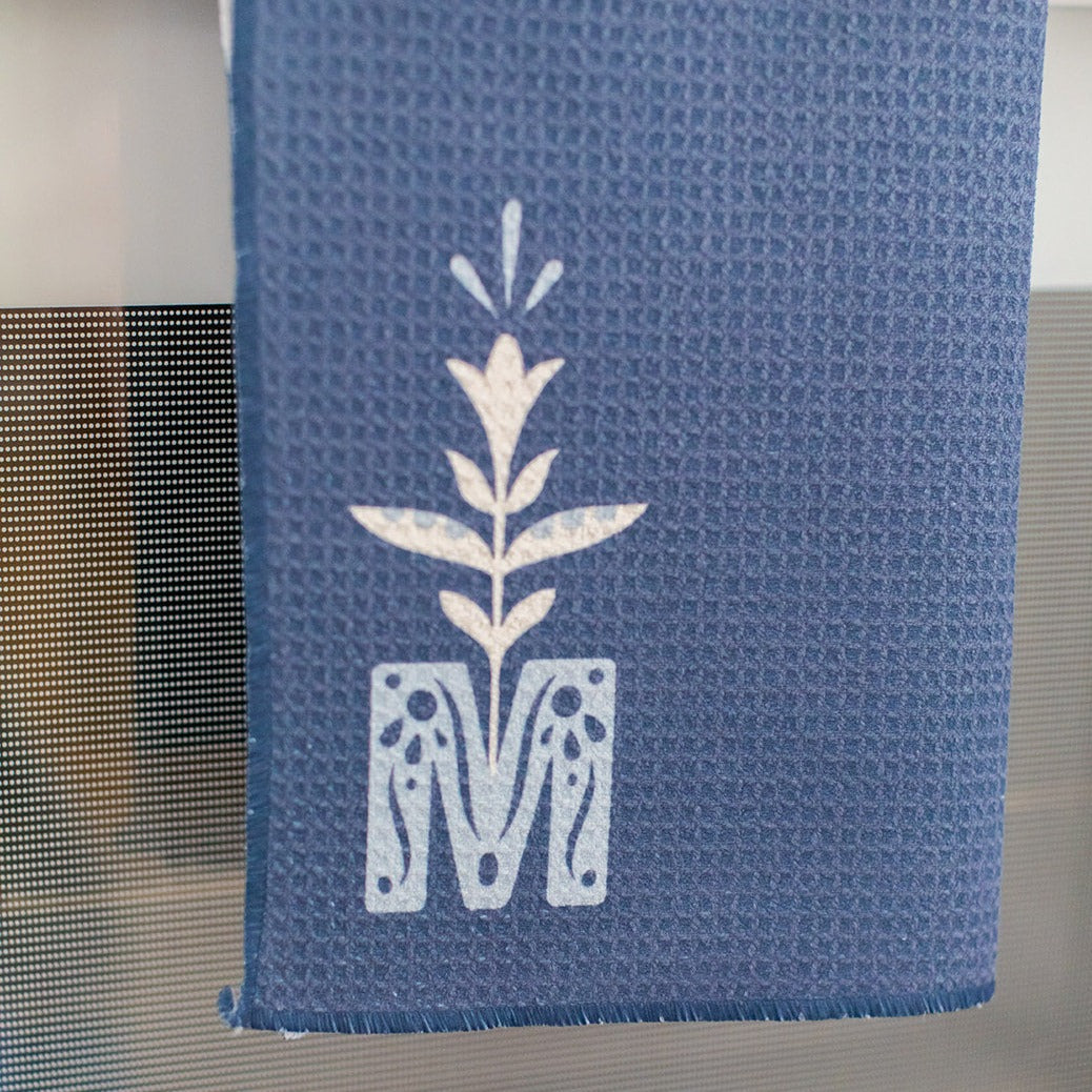 Marian Monogram Navy Dish Towel