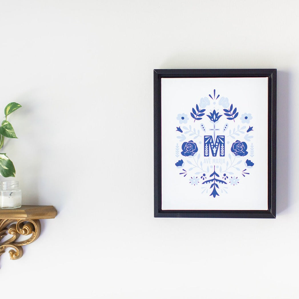 Ave Maria Monogram Framed Canvas Print