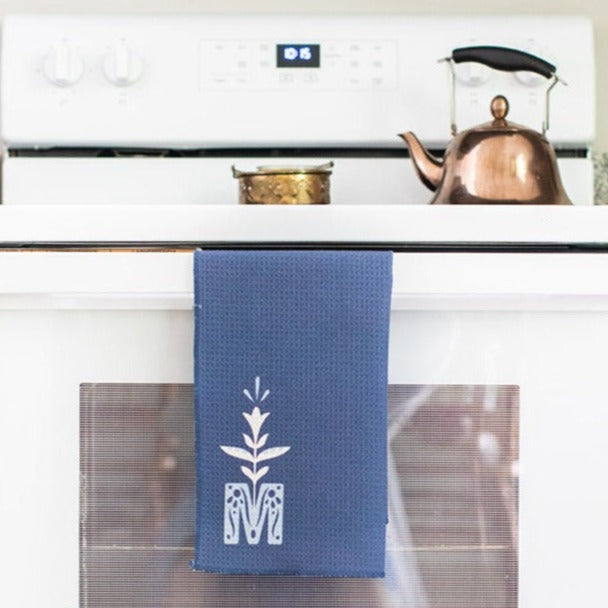 Marian Monogram Navy Dish Towel