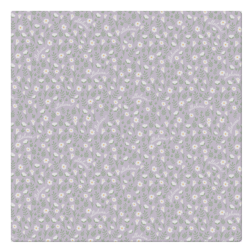 lilac colored alleluia napkin laid flat on a white background