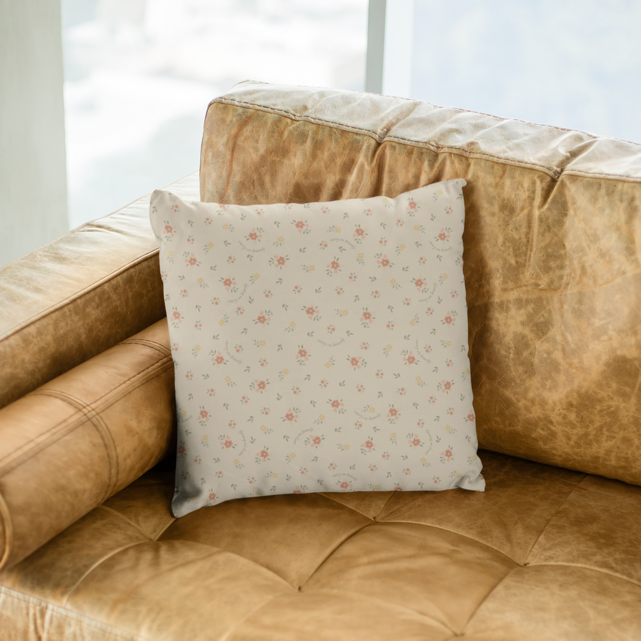 Carry on Bravely Floral Throw Pillow