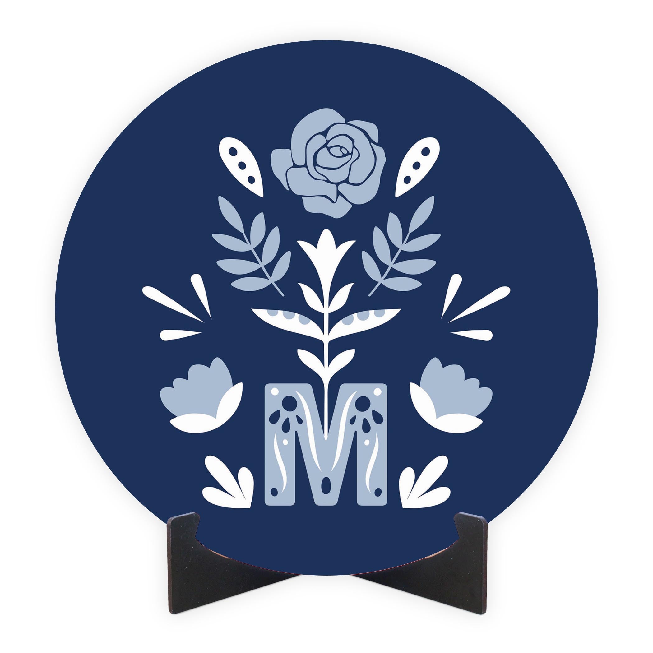 Marian Monogram Navy Round Round Wood Plaque-10"x10"