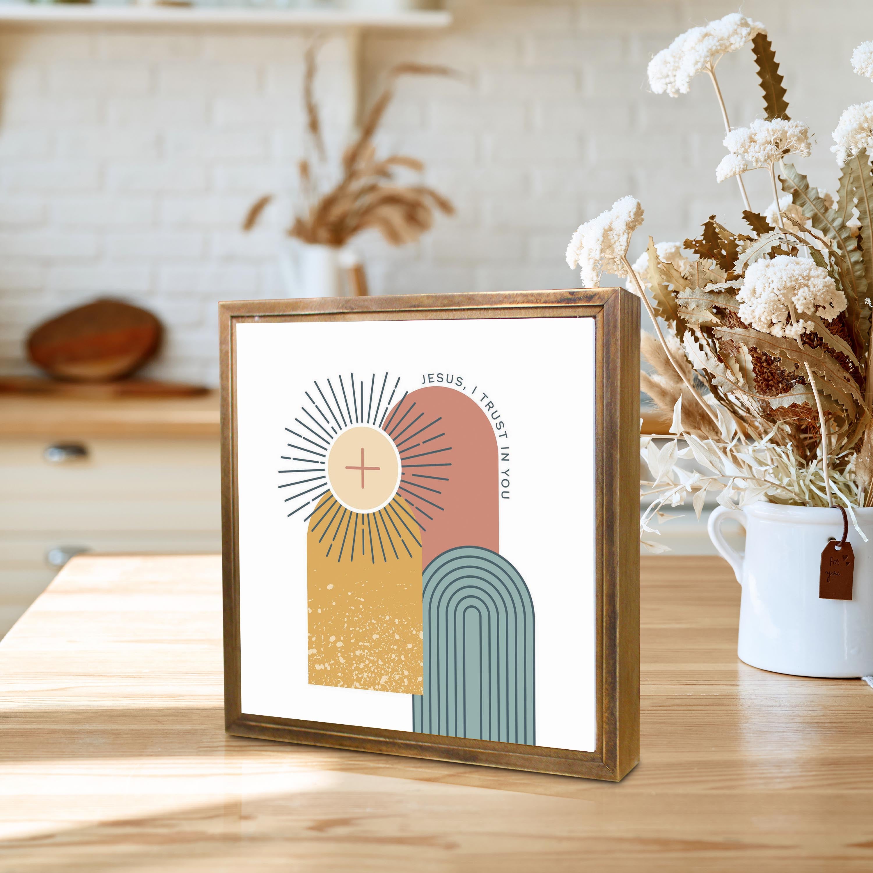 Jesus, I Trust in You Monstrance Square Framed Wood Block-11.25"x11.25"