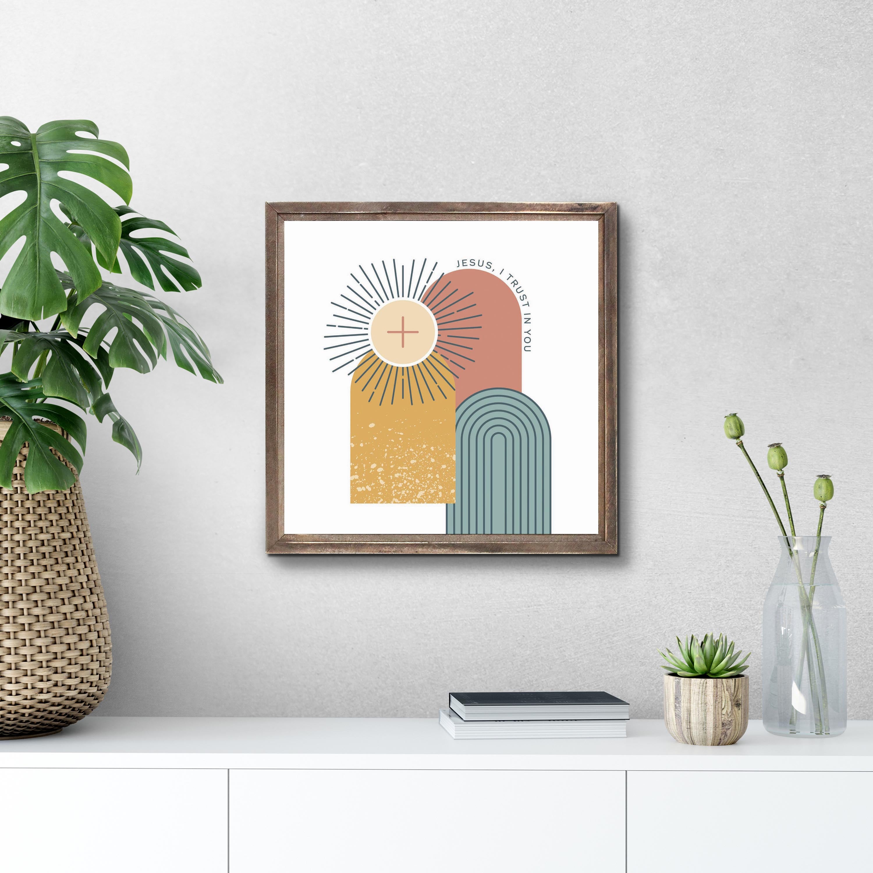 Jesus, I Trust in You Monstrance Square Framed Wood Block-11.25"x11.25"