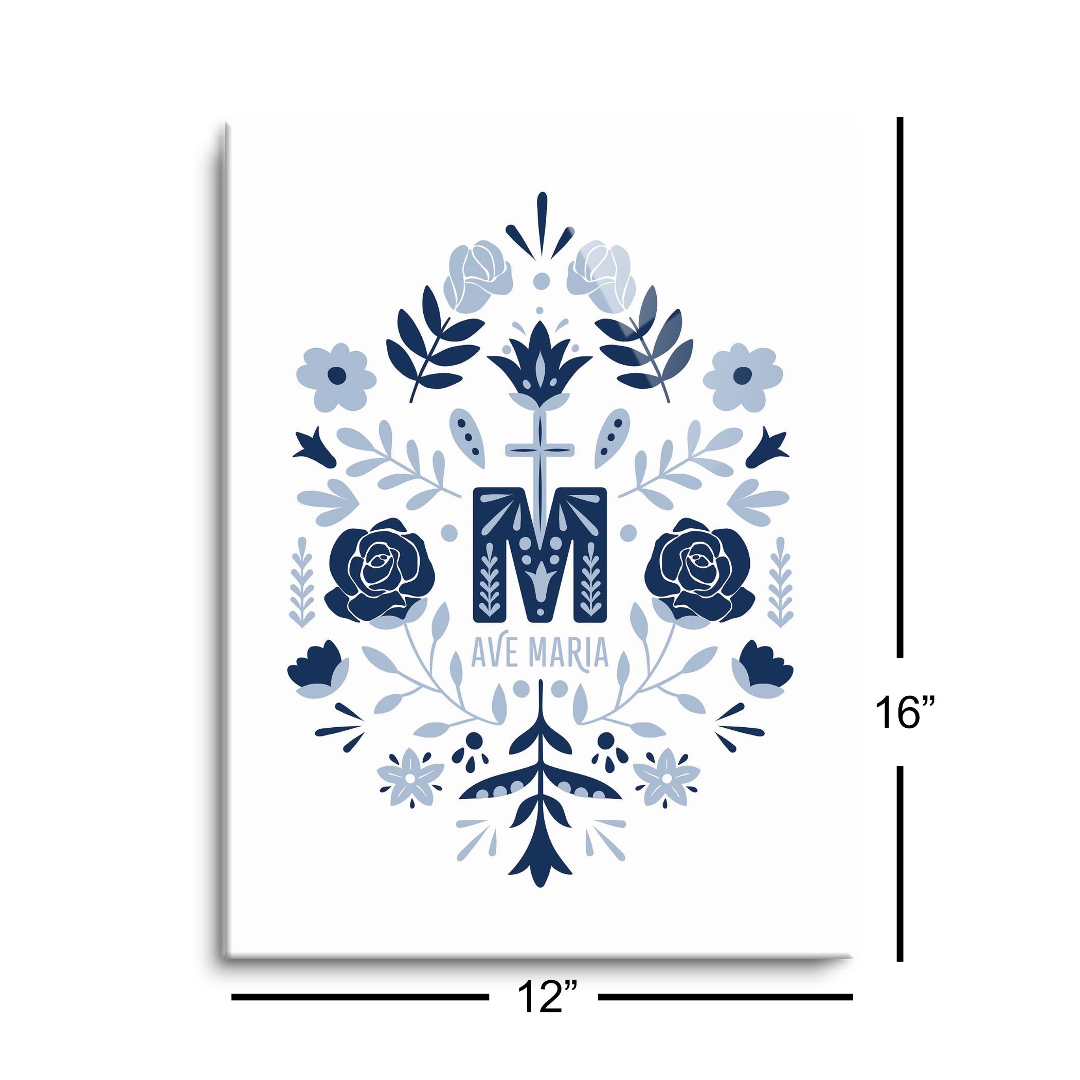 Ave Maria Monogram Rectangle Glass Plaque-12"x16"