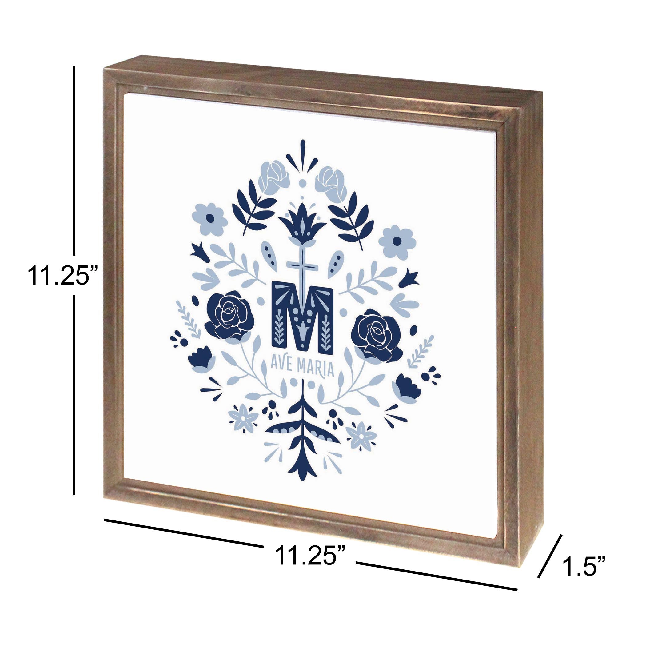 Ave Maria Monogram Square Framed Wood Block-11.25"x11.25"