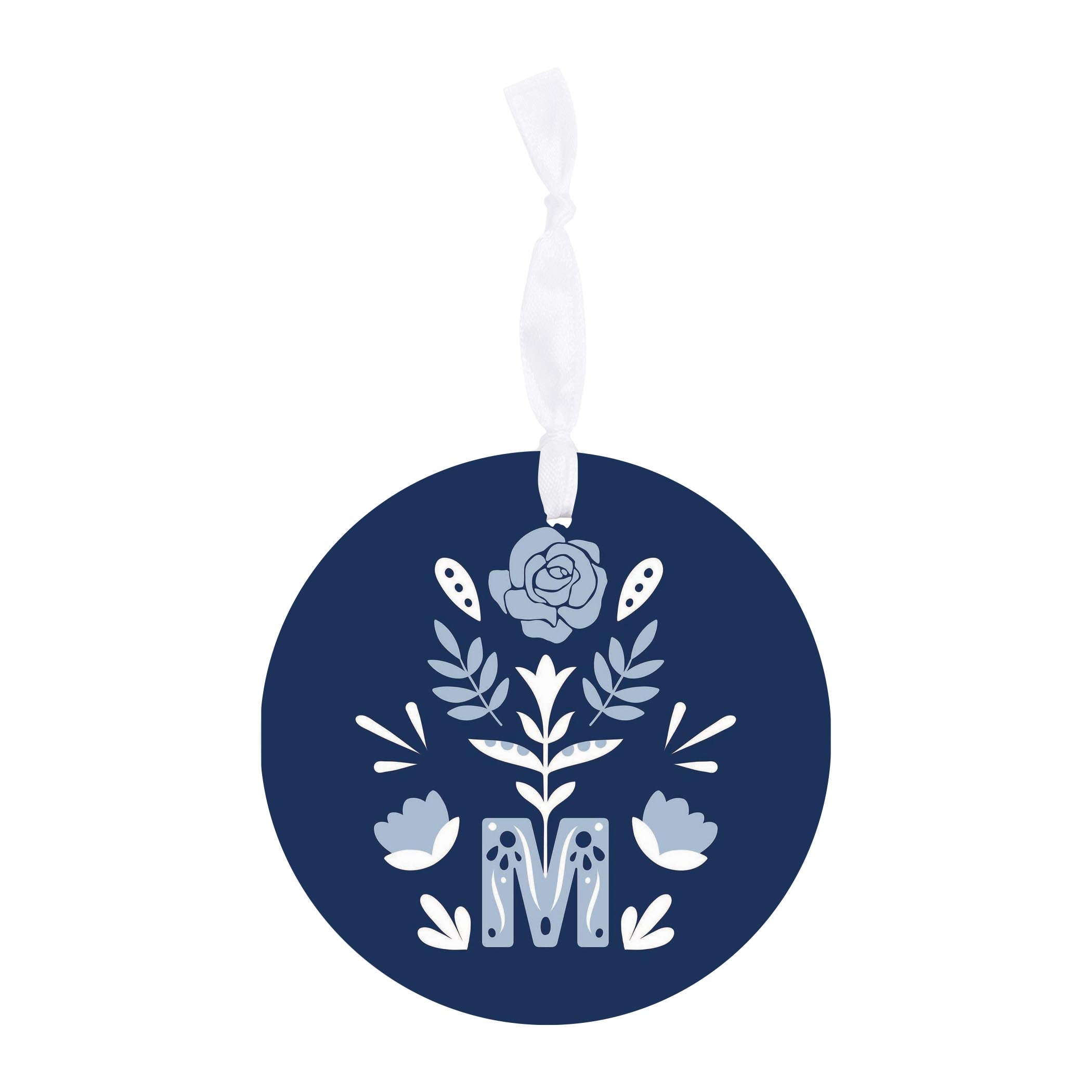 Marian Monogram Navy Round Ornament-4"x4"