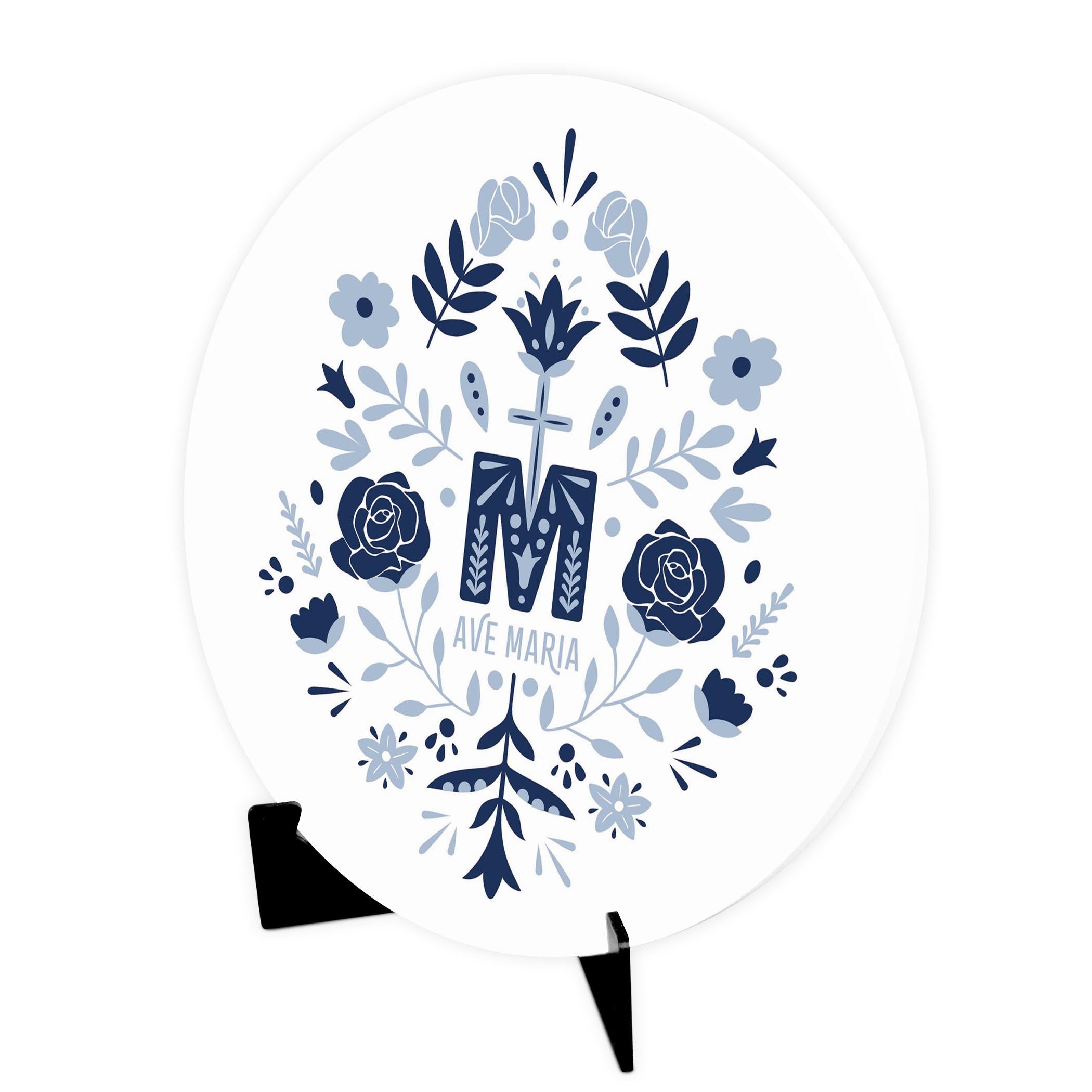 Ave Maria Monogram Round Wood Plaque-10"x10"