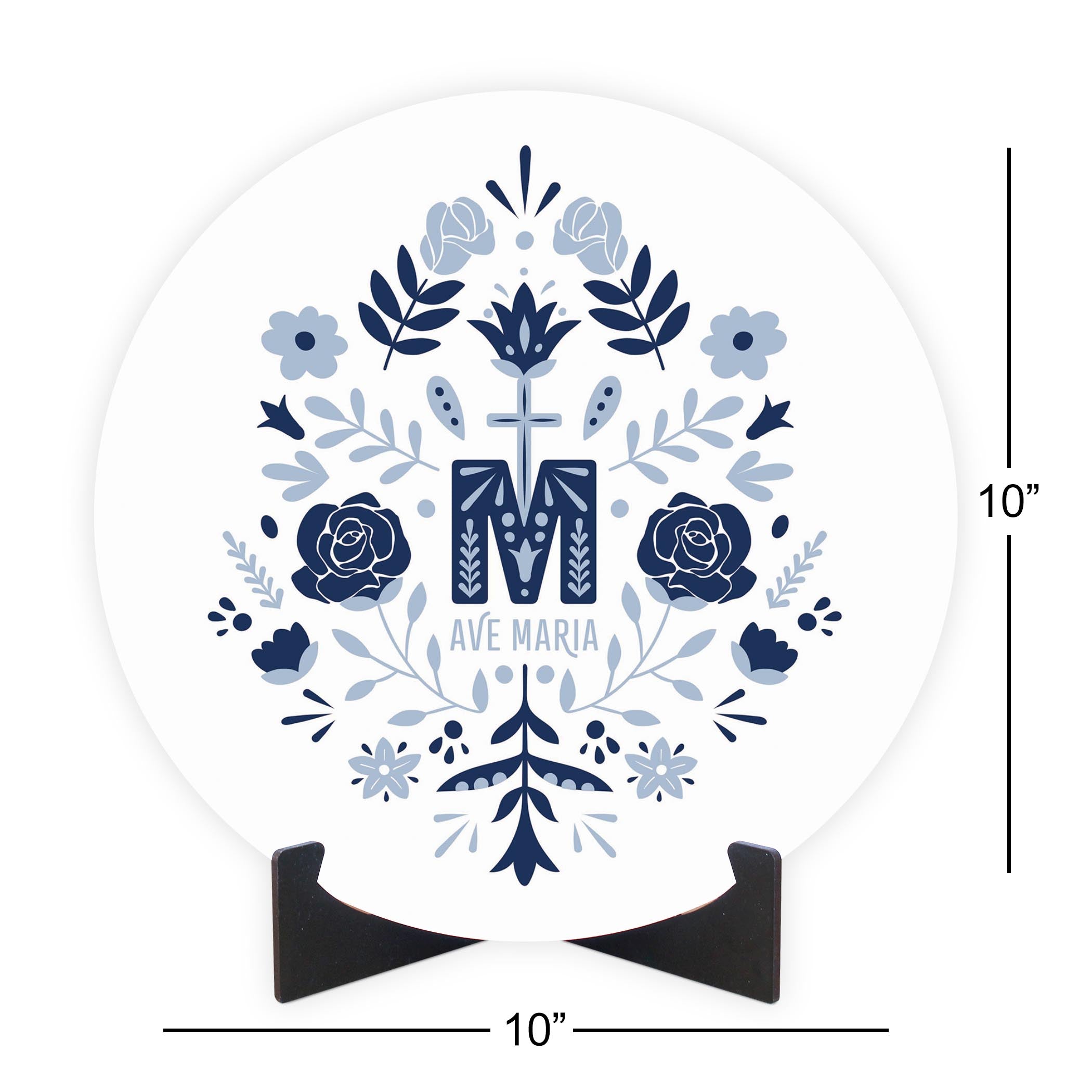Ave Maria Monogram Round Wood Plaque-10"x10"