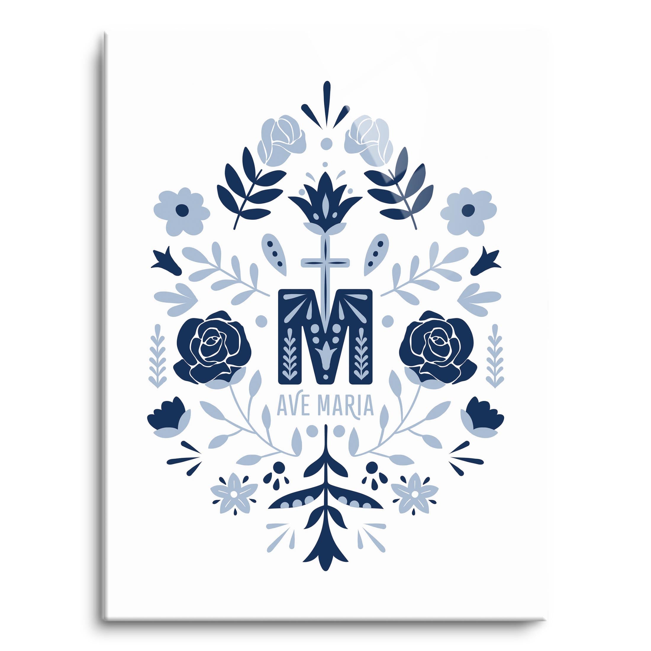 Ave Maria Monogram Rectangle Glass Plaque-12"x16"