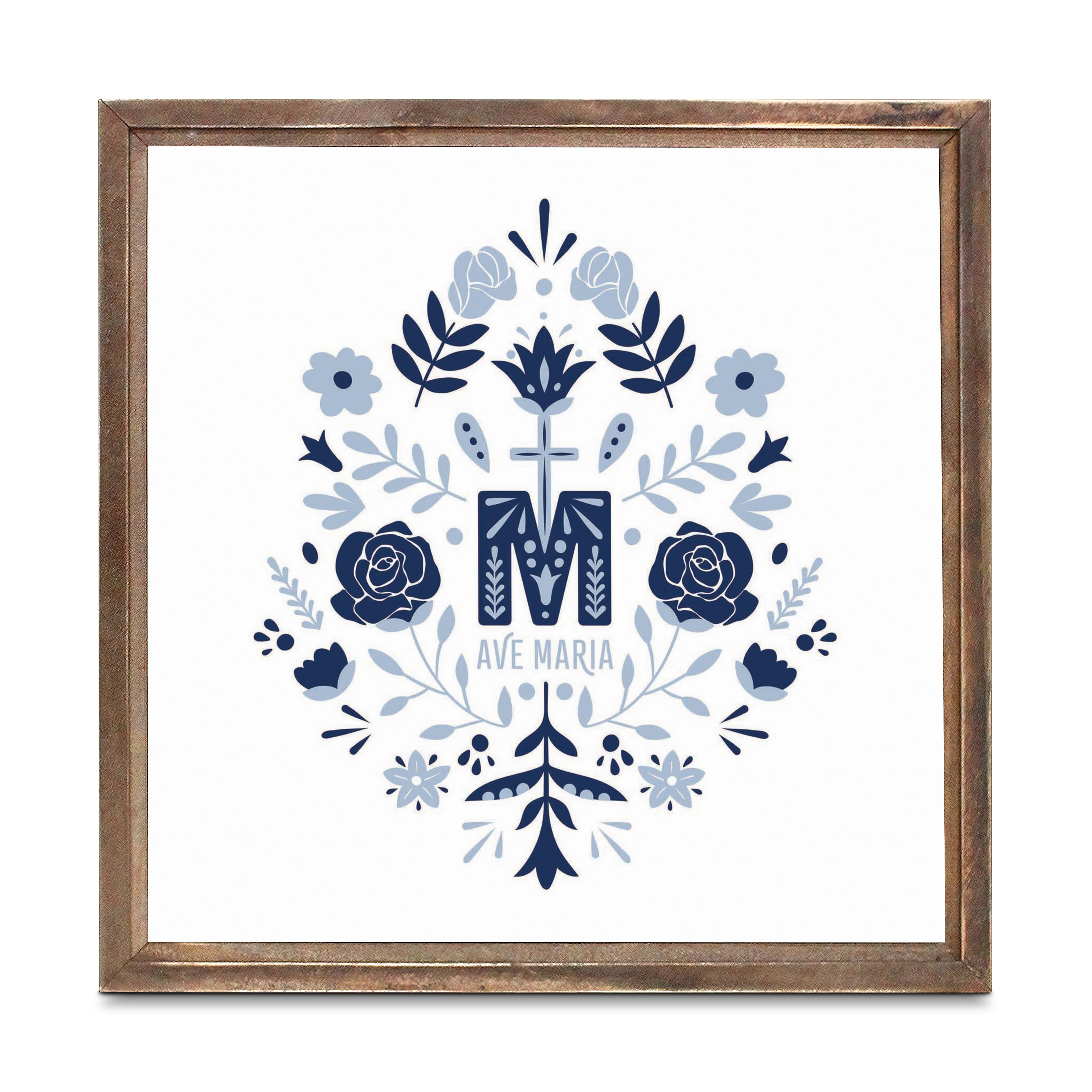 Ave Maria Monogram Square Framed Wood Block-11.25"x11.25"