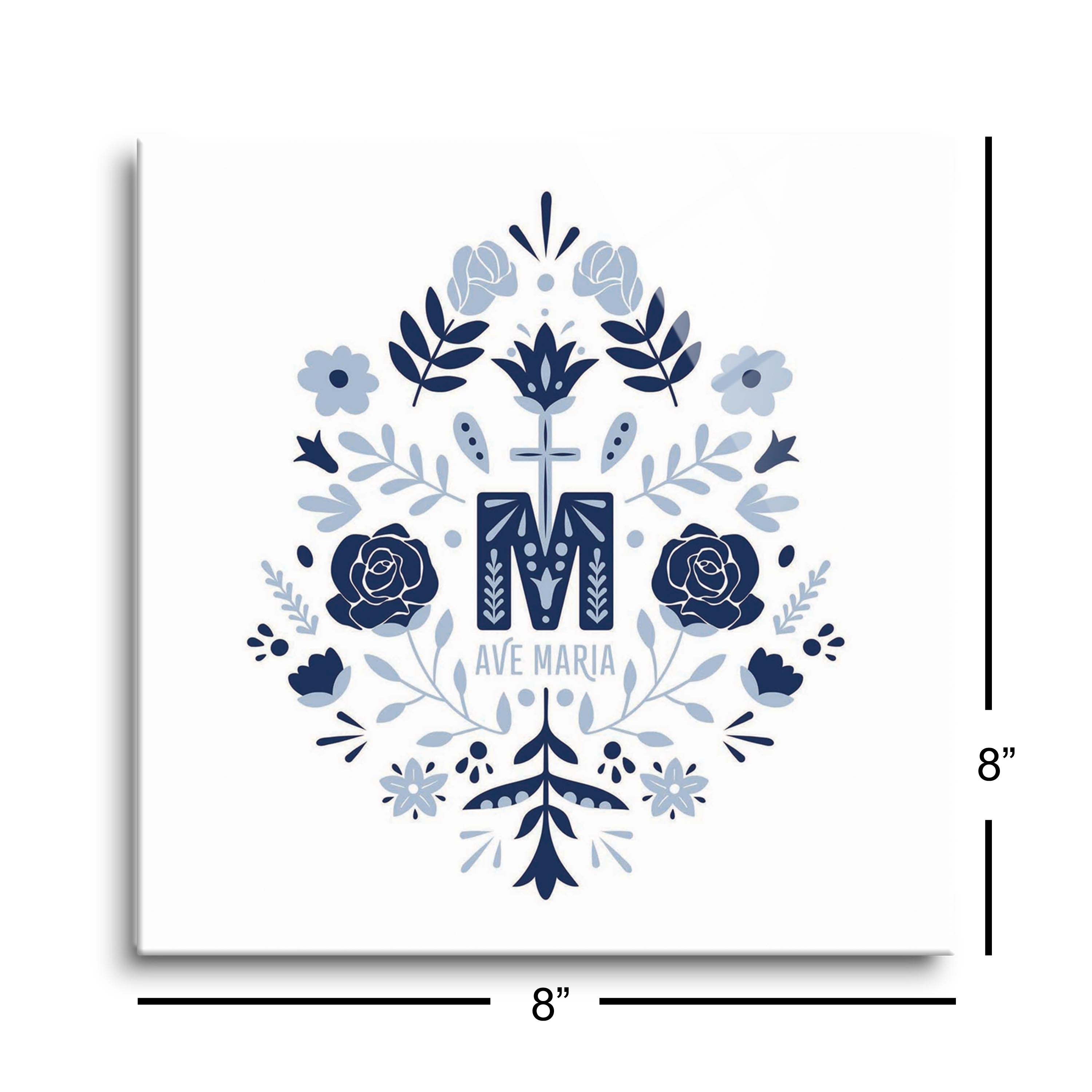 Ave Maria Monogram Square Glass Plaque-8"x8"
