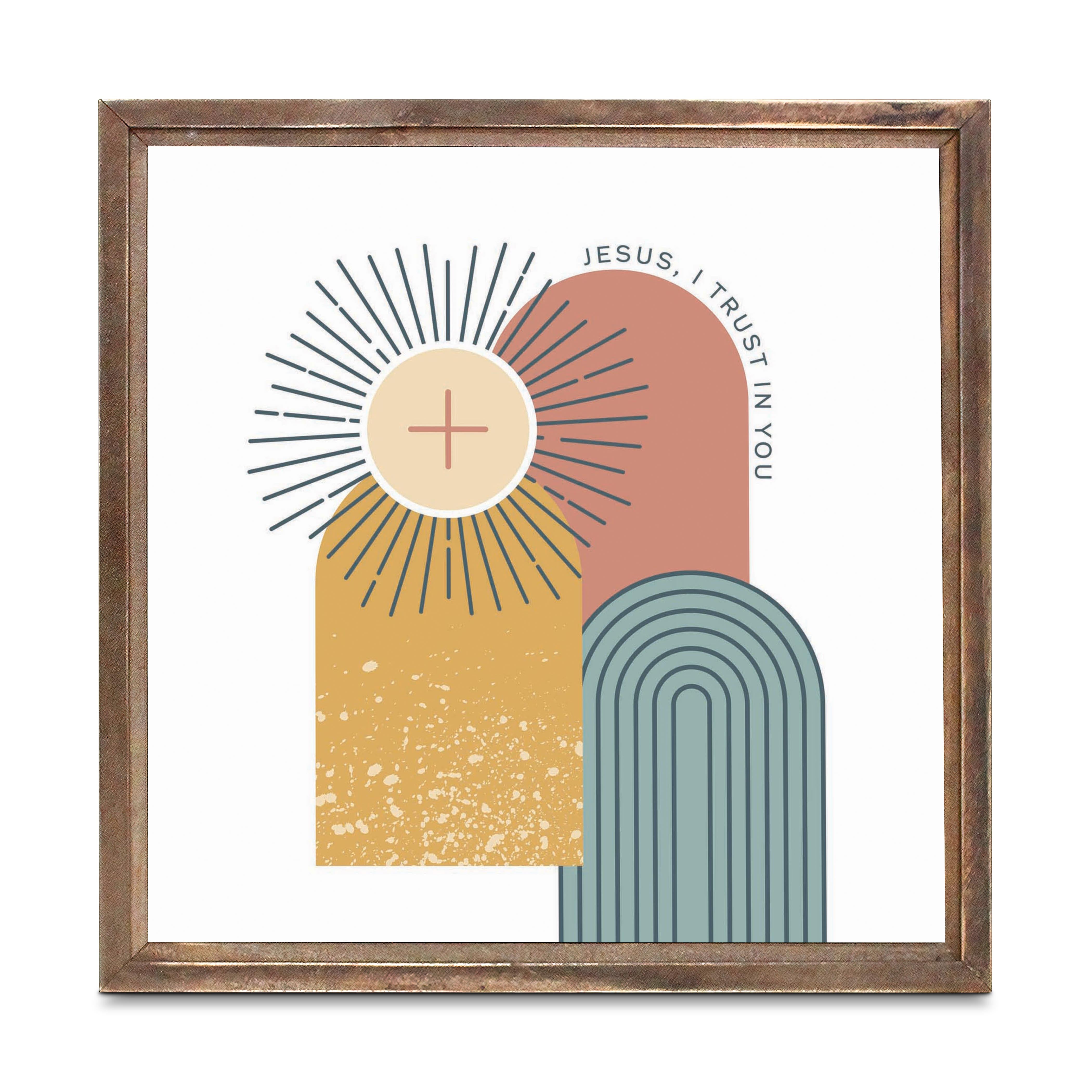 Jesus, I Trust in You Monstrance Square Framed Wood Block-11.25"x11.25"