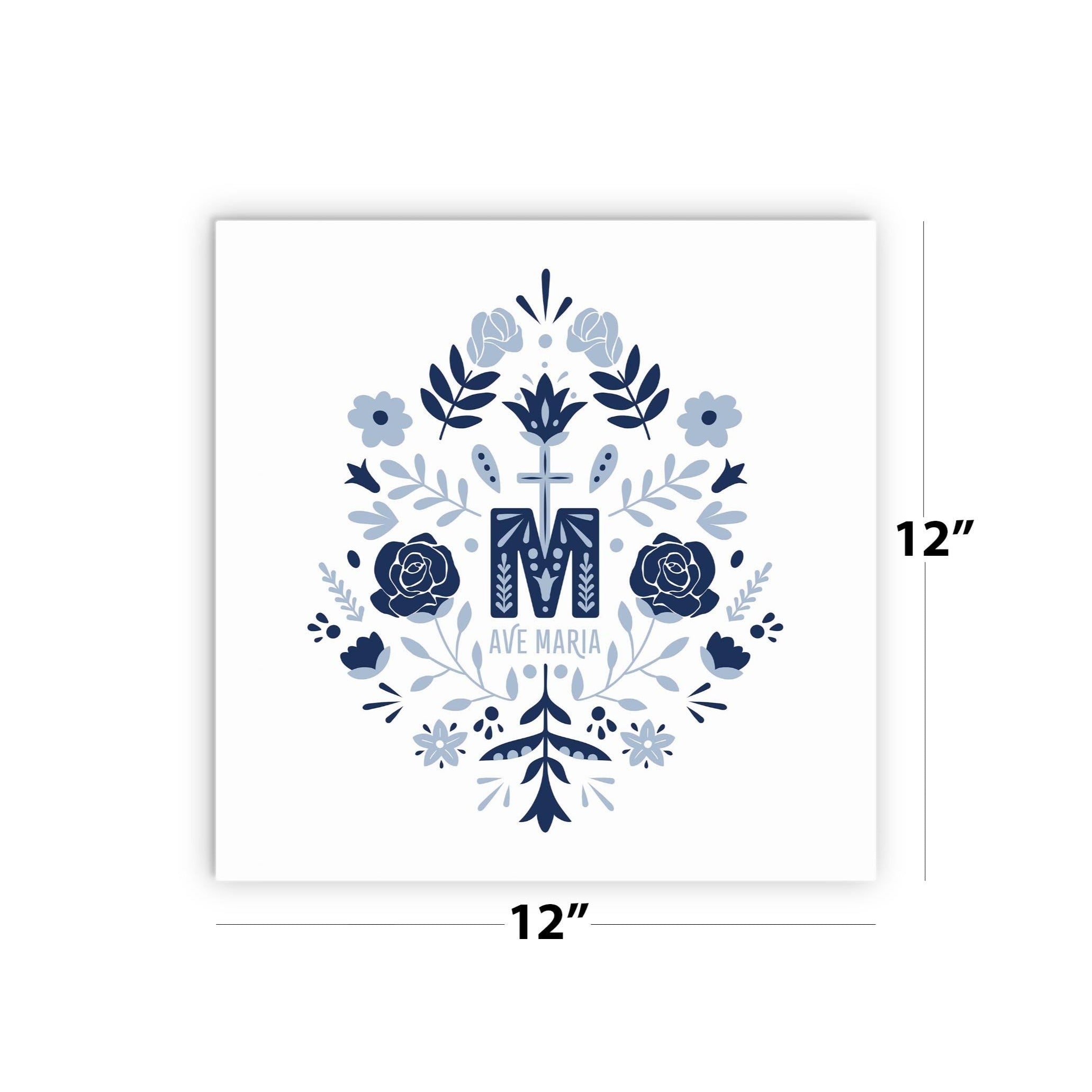 Ave Maria Monogram Square Wood Plaque-12"x12"