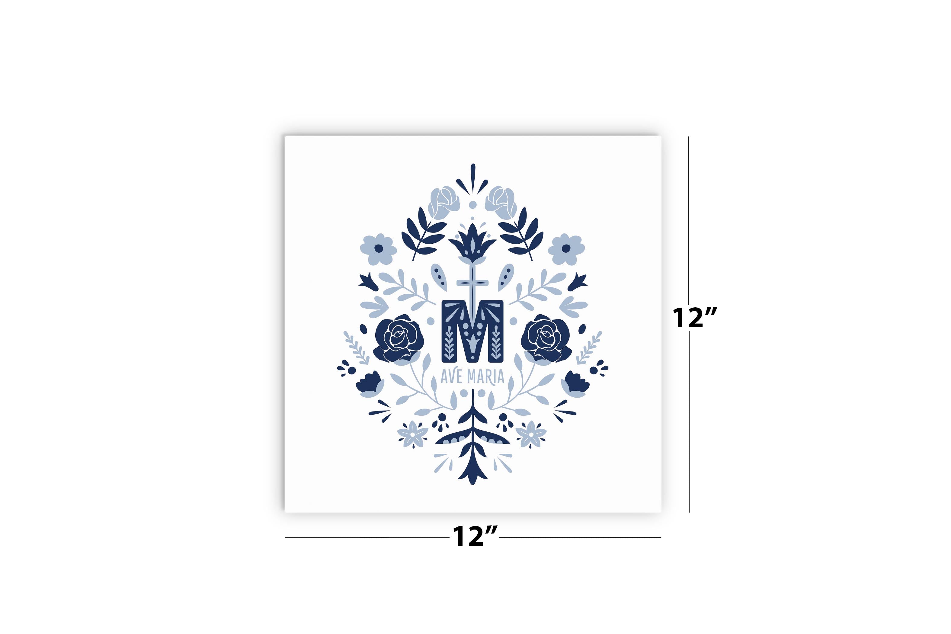 Ave Maria Monogram Square Wood Plaque-12"x12"