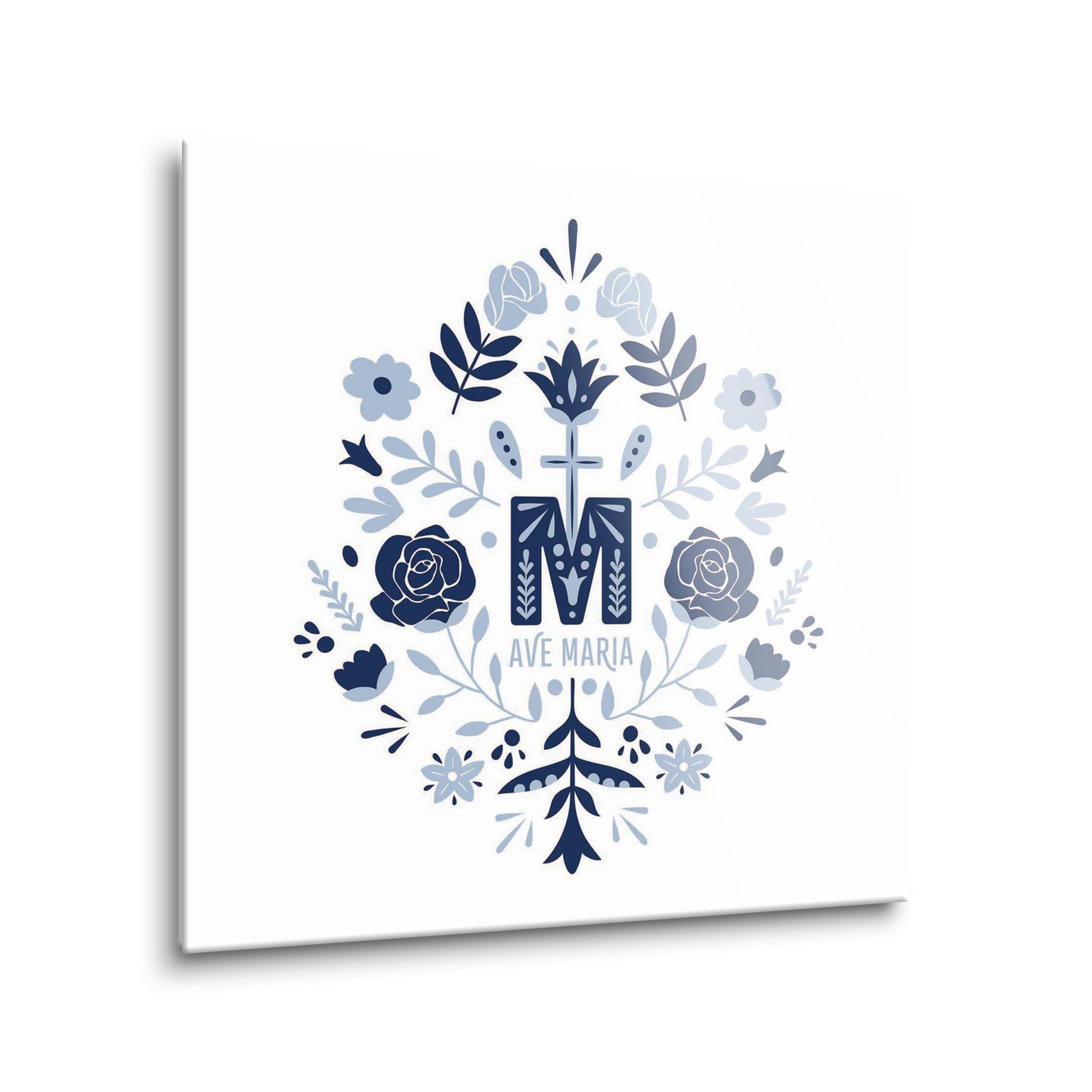 Ave Maria Monogram Square Glass Plaque-8"x8"