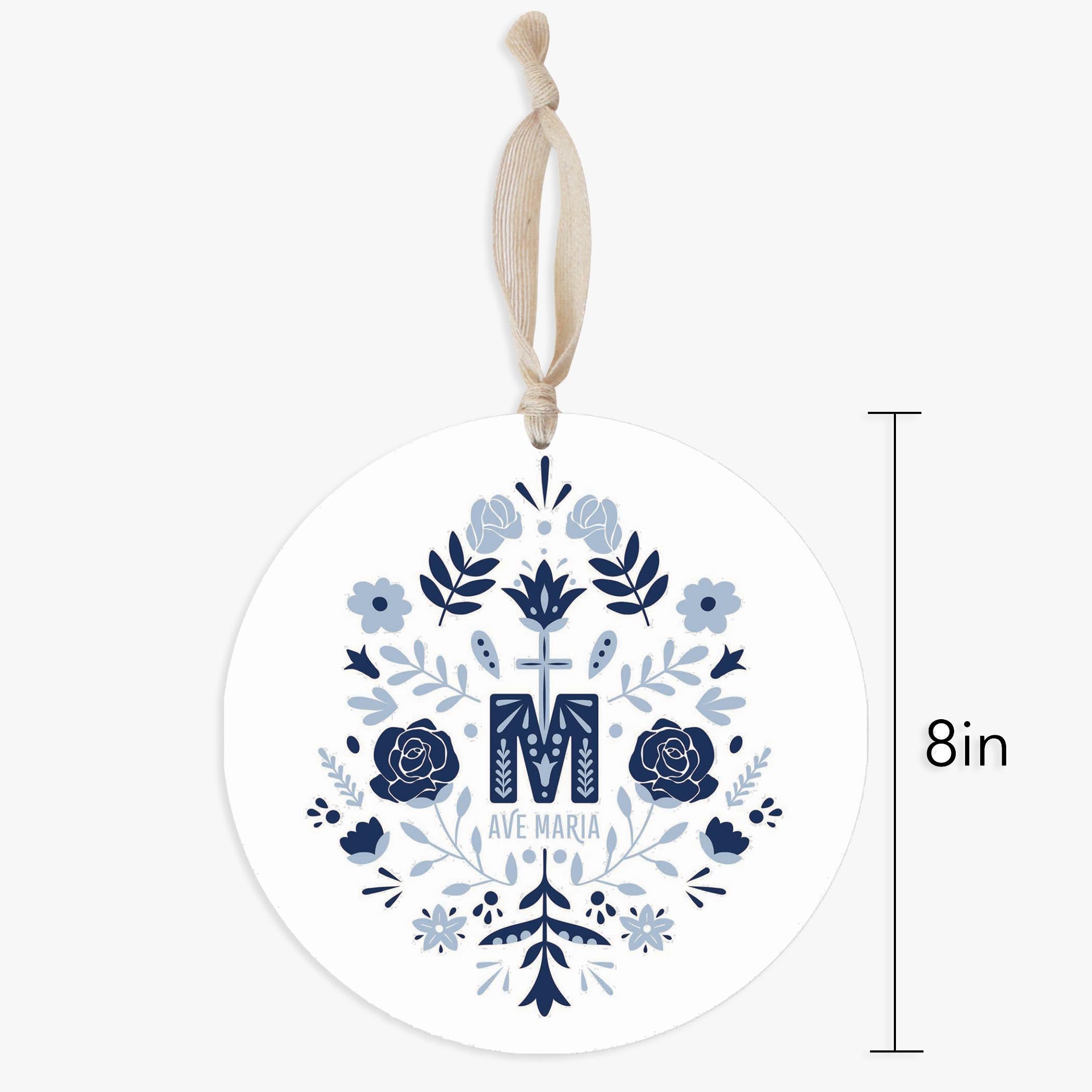 Ave Maria Monogram Round 8 inch Hanging Wood Plaque