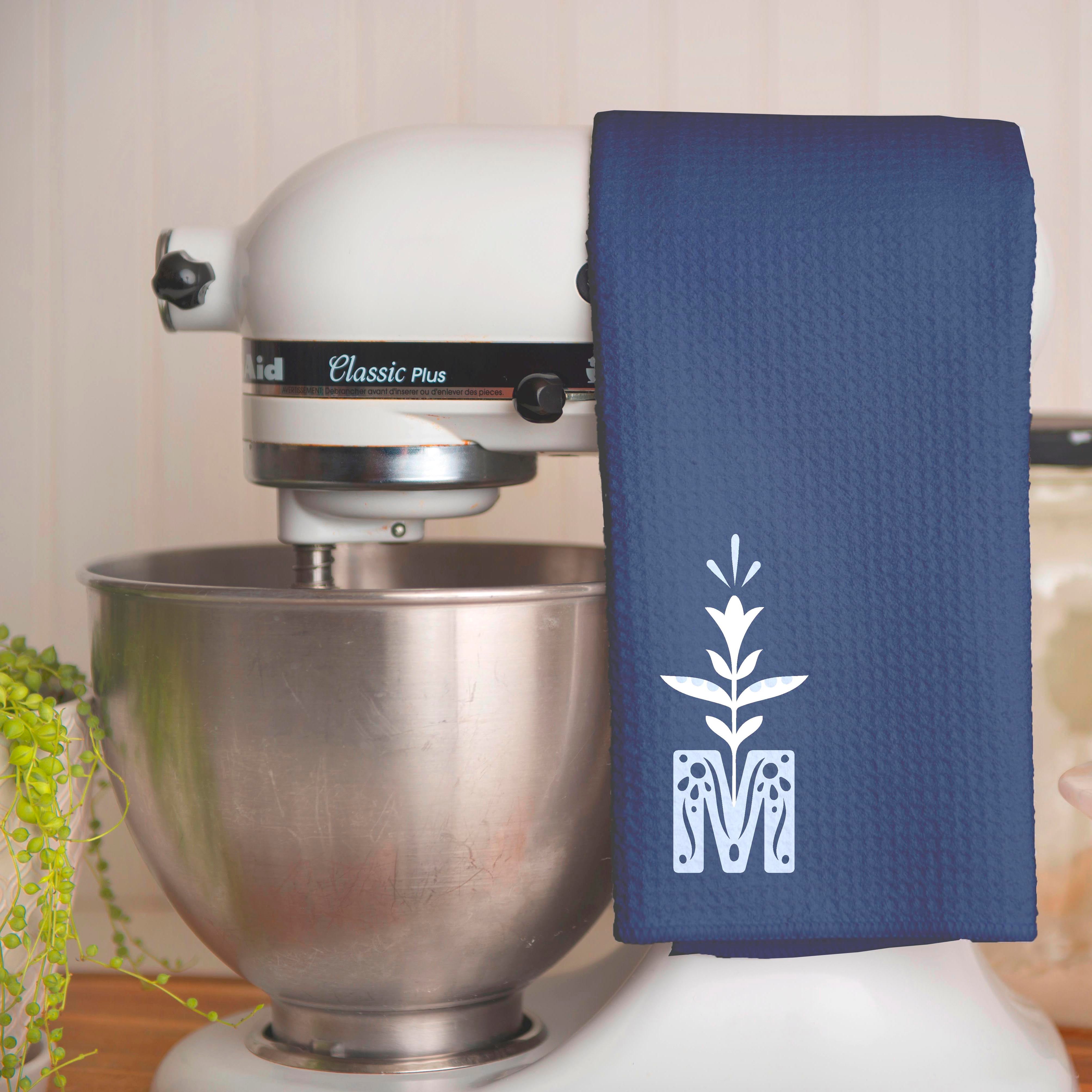 Marian Monogram Navy Dish Towel