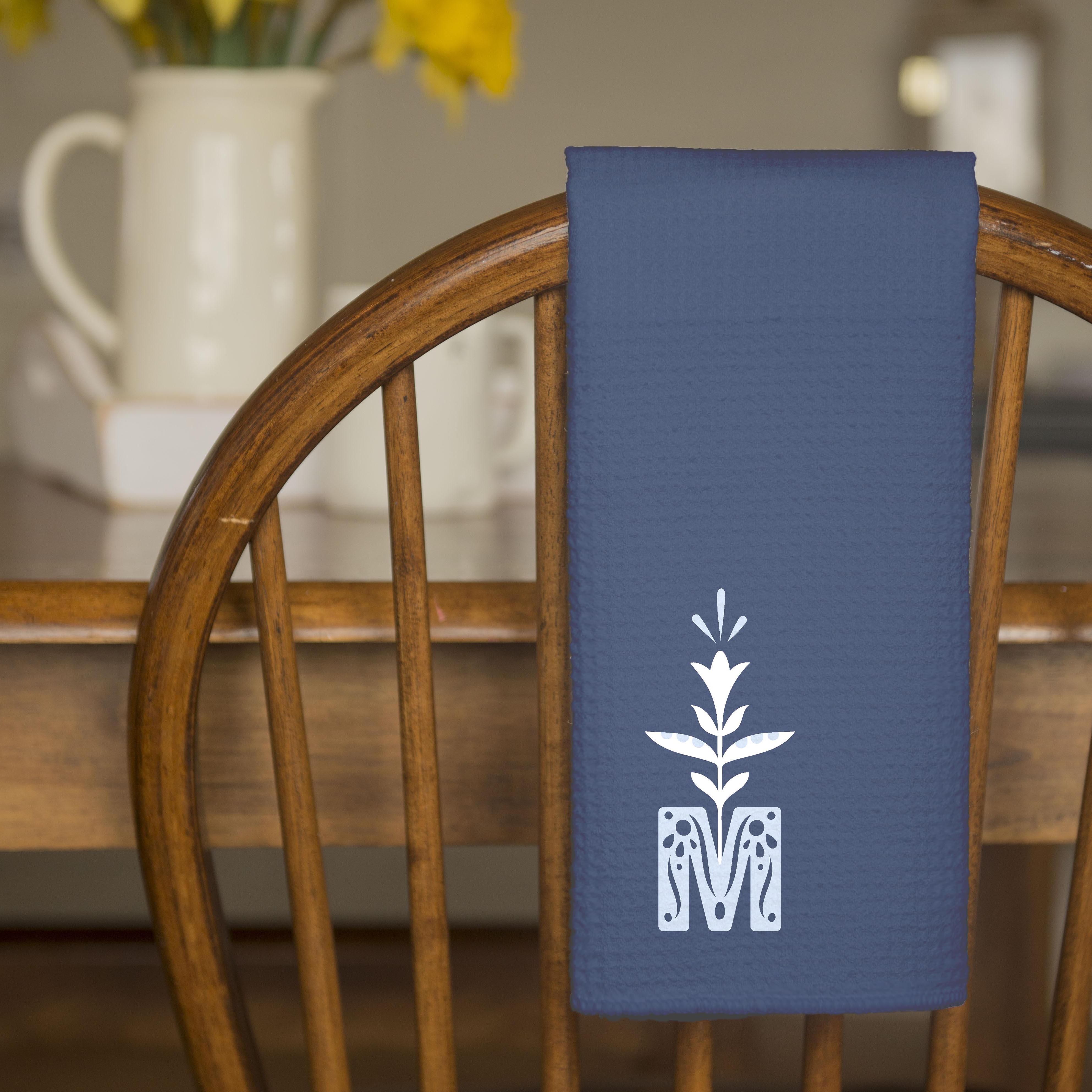 Marian Monogram Navy Dish Towel