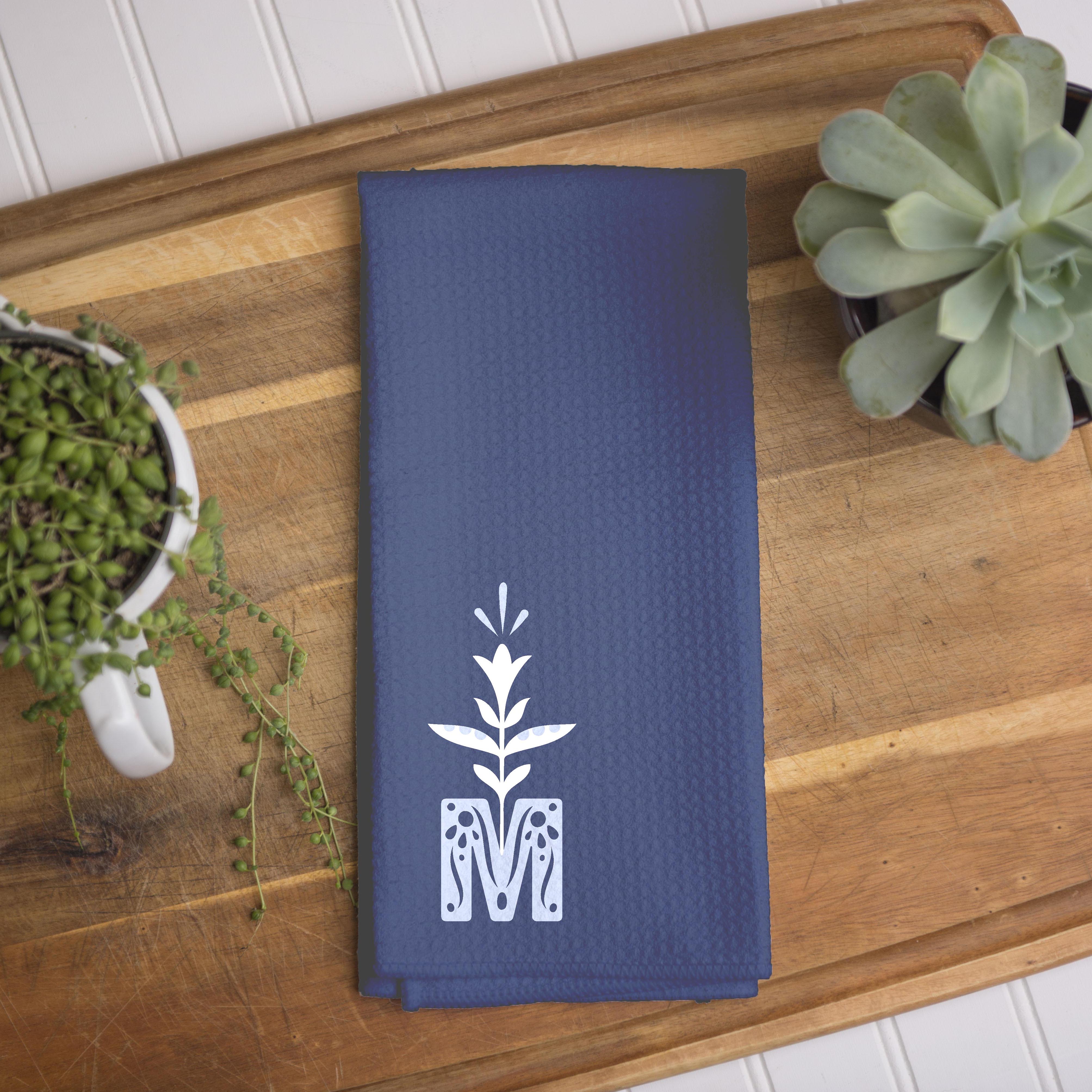 Marian Monogram Navy Dish Towel