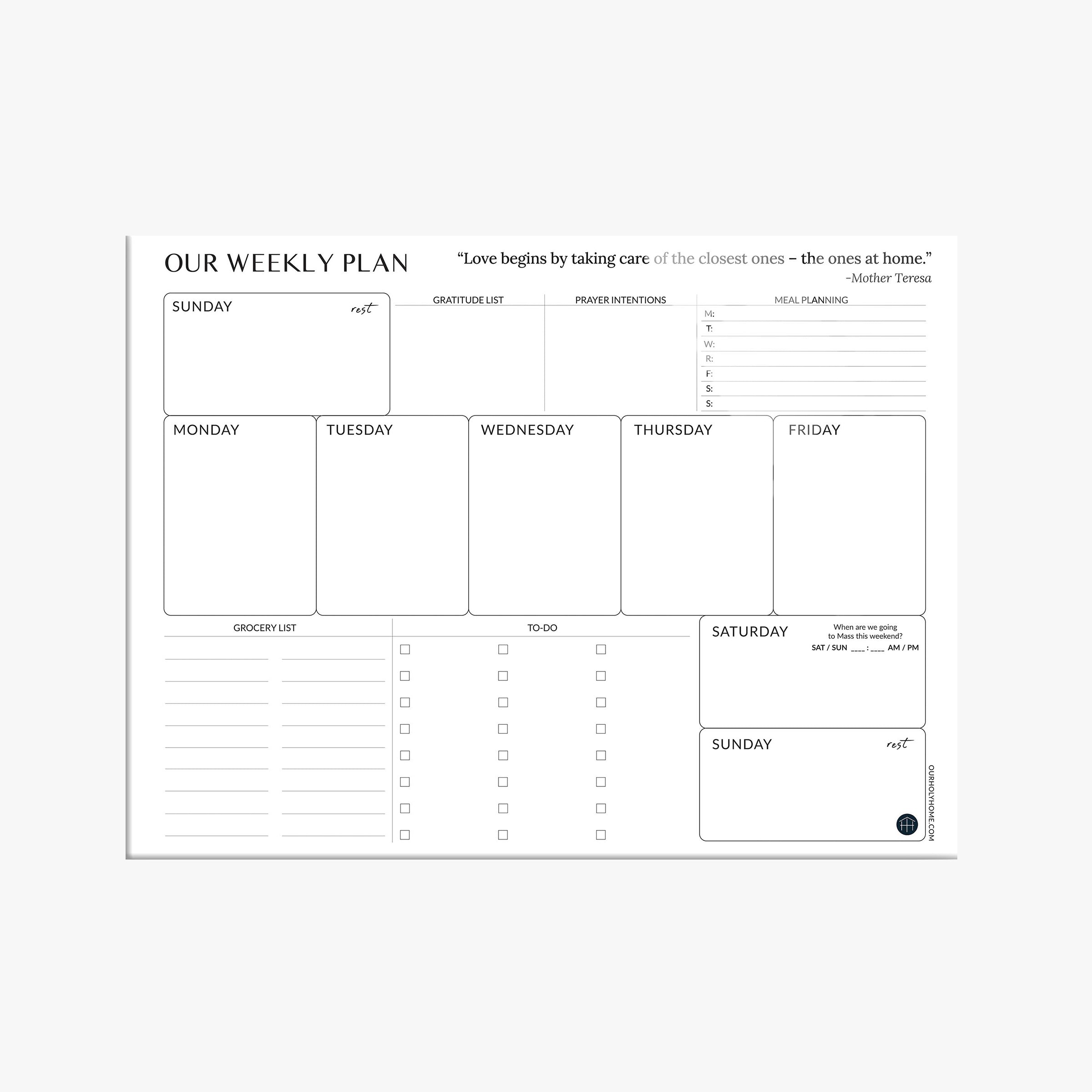 Liturgical Family Wall Planner 12"x16" Glass Dry Erase