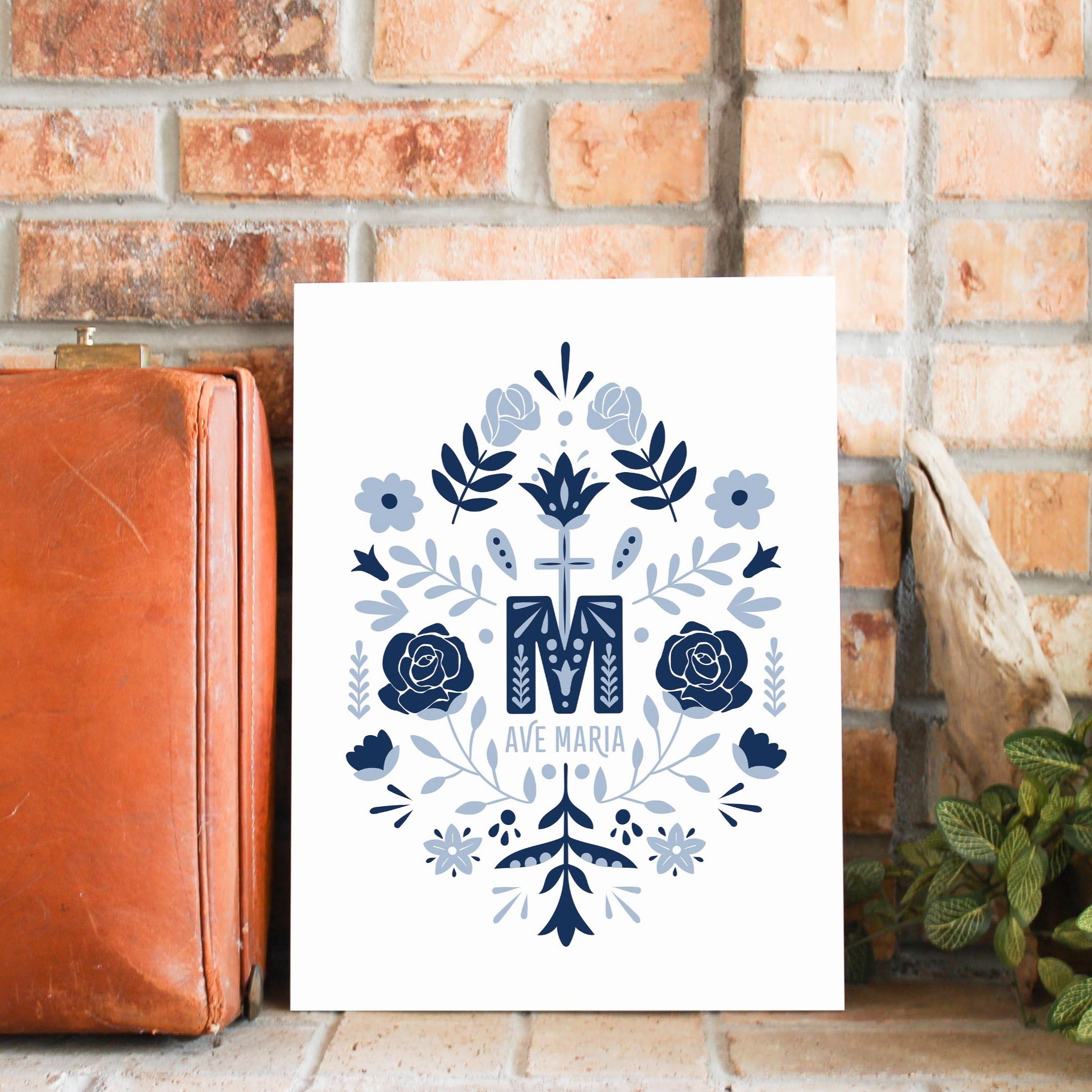 Ave Maria Monogram Rectangle Wood Plaque-12"x16"