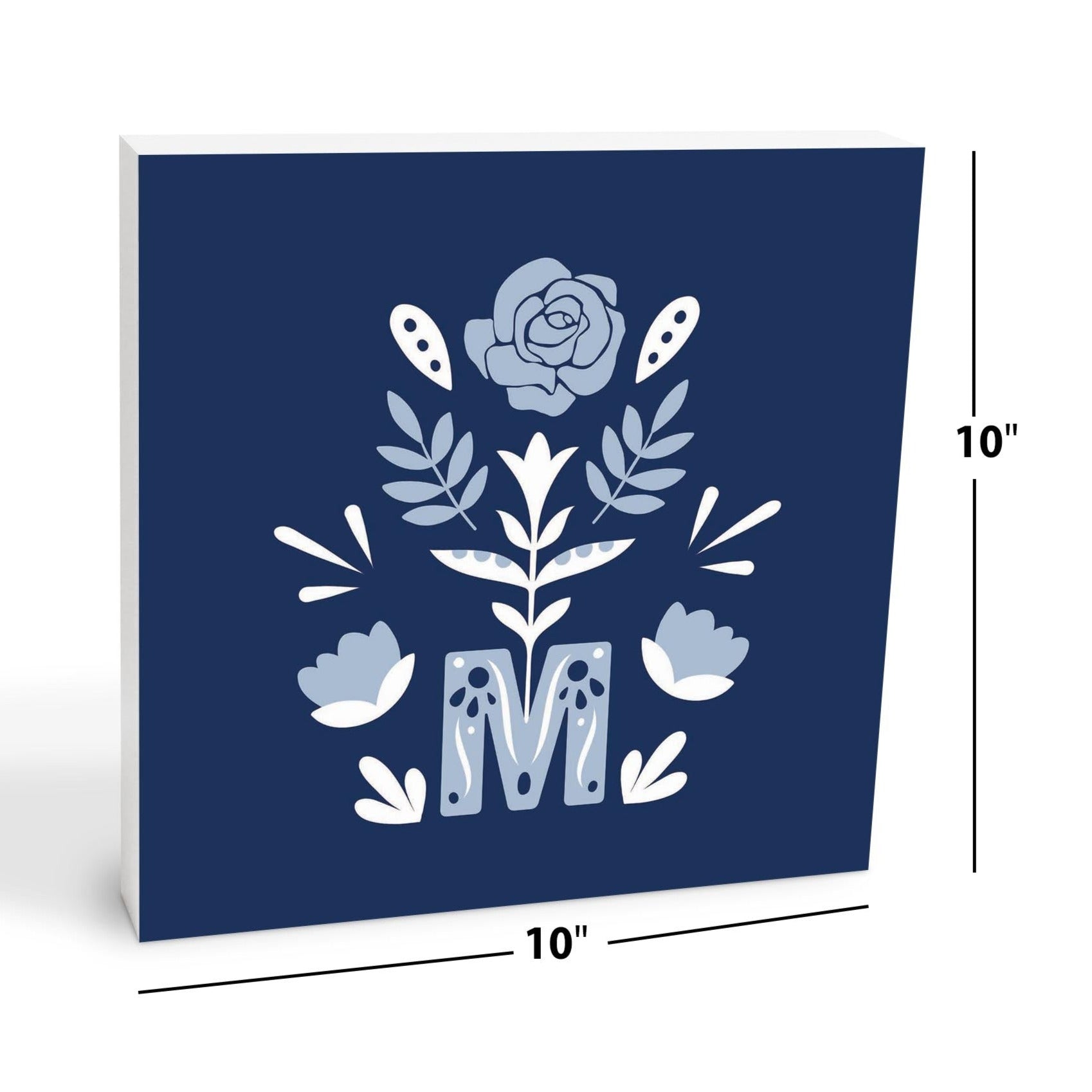 Marian Monogram Navy Square Wood Block-10"x10"